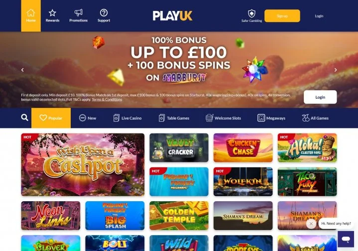 Playuk Casino games library and slot selection